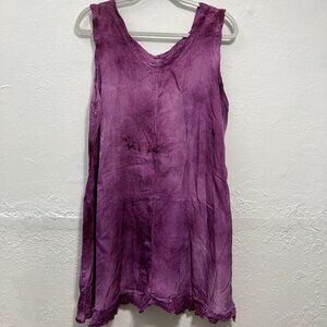 Skifo Sleeveless Long Tunic Top Asymmetrical Silky Minimal Purple Acid Wash